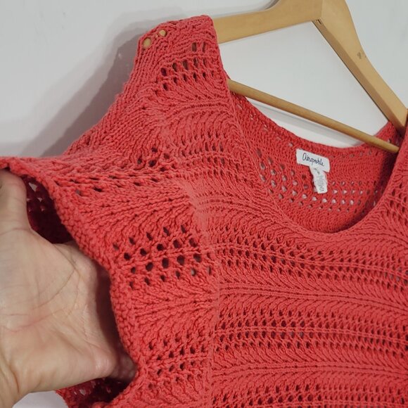 Aeropostale Red Orange Cotton Blend Short Sleeve Crochet Knit Crop Top Medium - Picture 3 of 10